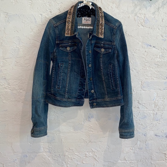 Anthropologie Holding Horses Embellished Beaded Denim Jacket Sz S - Picture 1 of 14